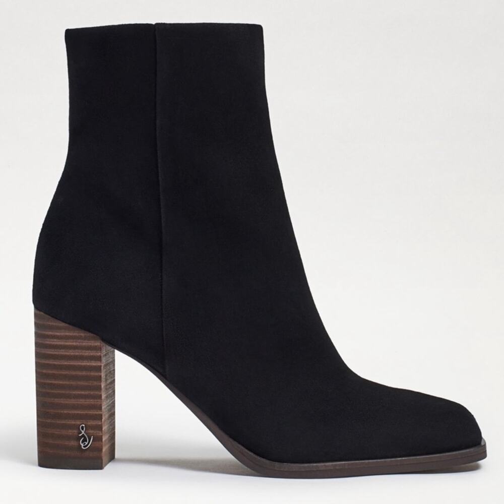 NEW SAM EDELMAN Boots Size 5 Osten Ankle Booties Suede Black Heeled Heels NWOT